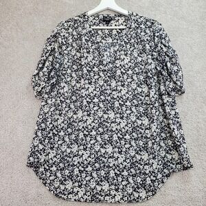 Torrid Harper Black White Floral Print V Neck Tunic Top Womens Size 0 (Large)‎